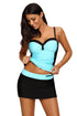 Sexy Mint Black Ruched Tankini and Skirted Swimsuit